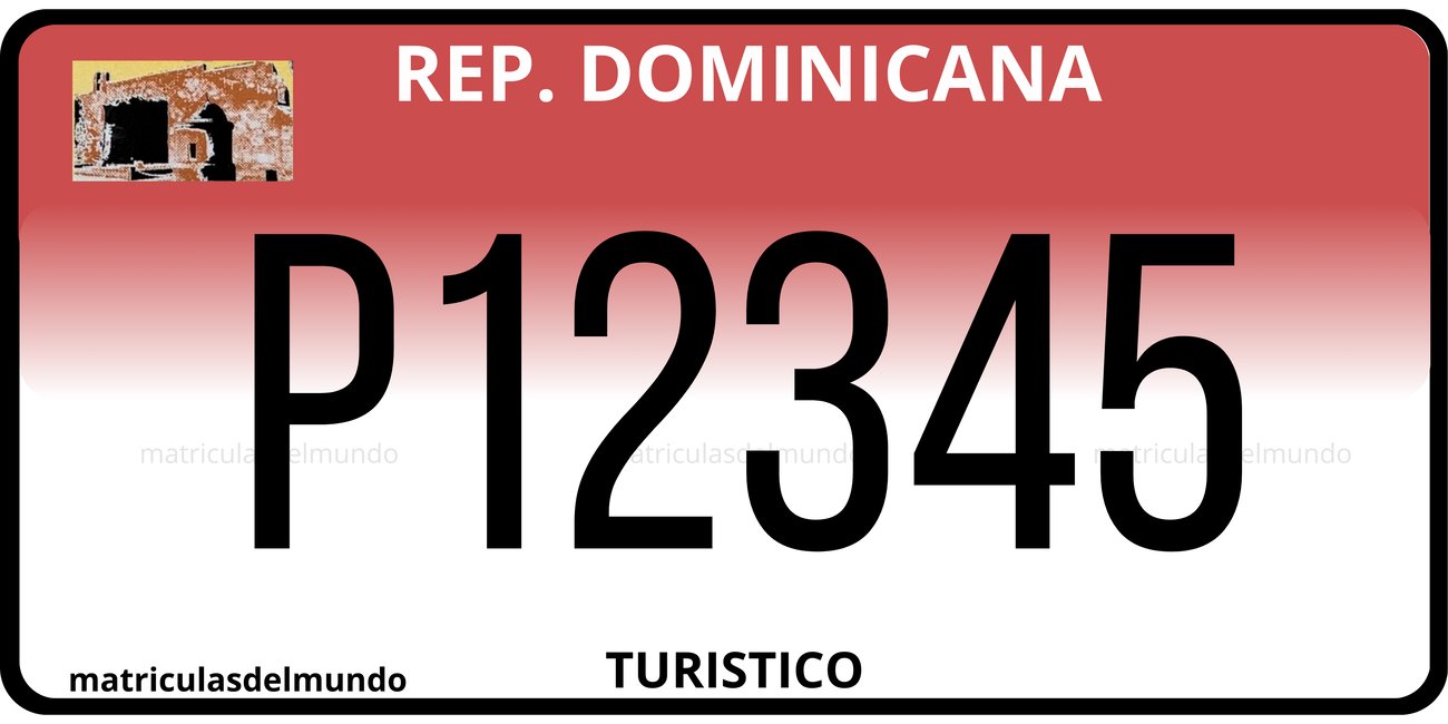Matrícula de República Dominicana de autobus turístico fondo rojo