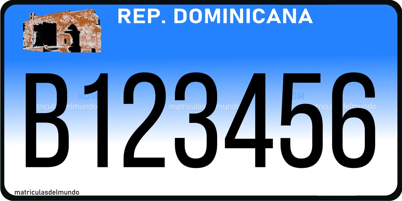 Matrícula de República Dominicana de Automóvil Público Interurbano fondo azul