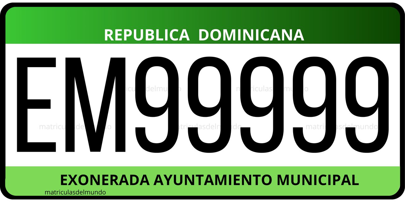 Matrícula de República Dominicana exonerada azul de Ayuntamiento Municipal de ejemplo