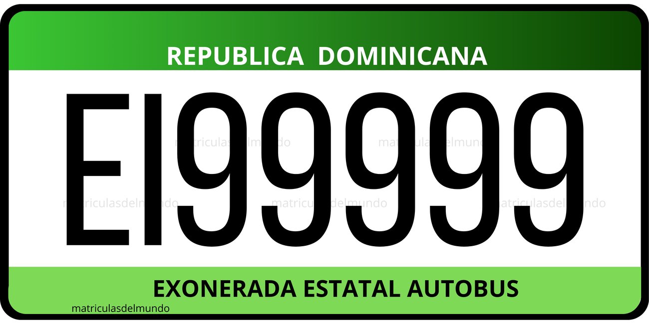 Matrícula de República Dominicana exonerada azul de Estatal Autobús de ejemplo