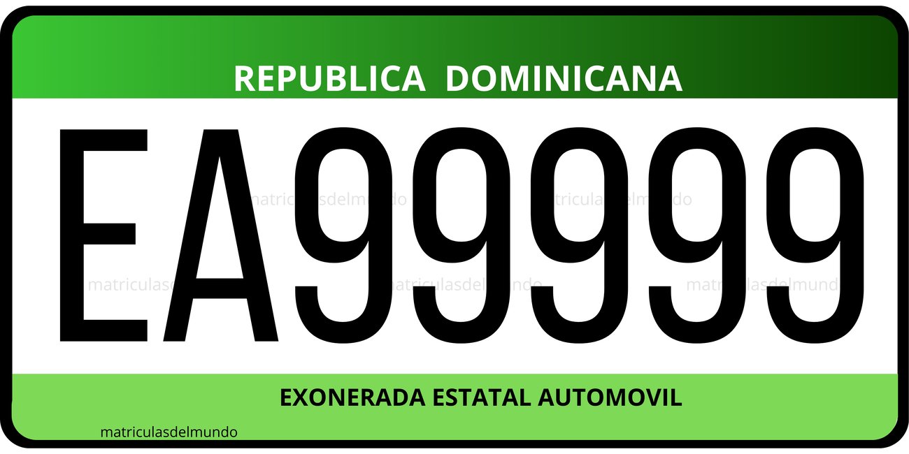 Matrícula de República Dominicana exonerada azul Estatal automóvilde ejemplo