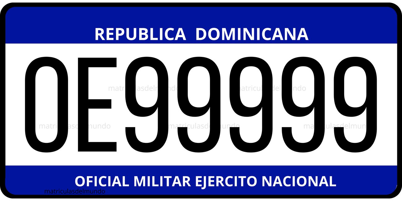 Matrícula de República Dominicana exonerada azul deL EJÉRCITO NACIONAL de ejemplo