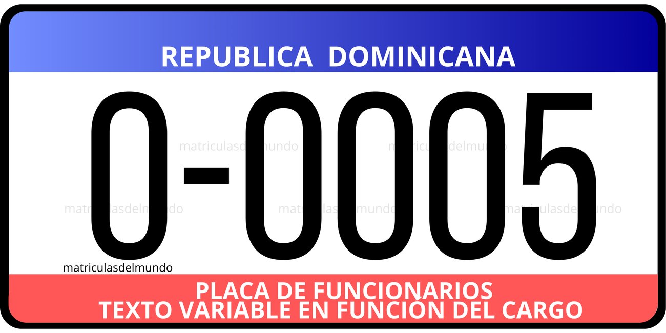 Matrícula de República Dominicana de funcionario ejemplo azul y rojo