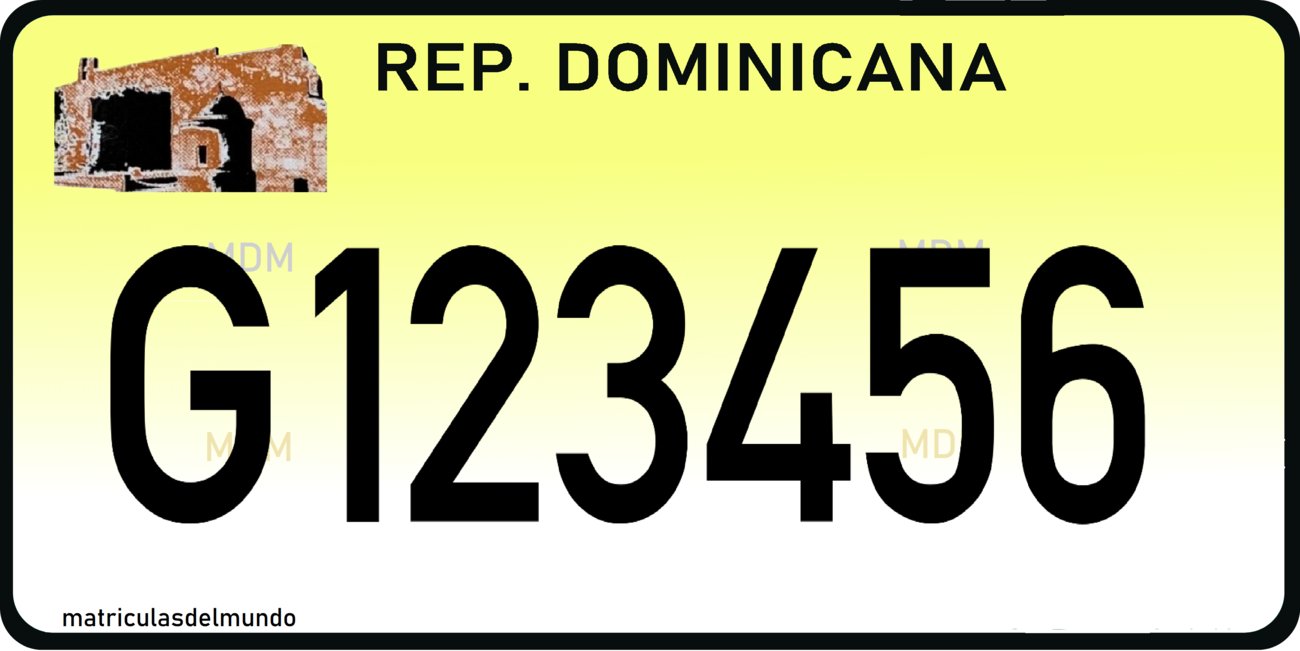 Matrícula de República Dominicana de Jeepeta SUV fondo AMARILLO