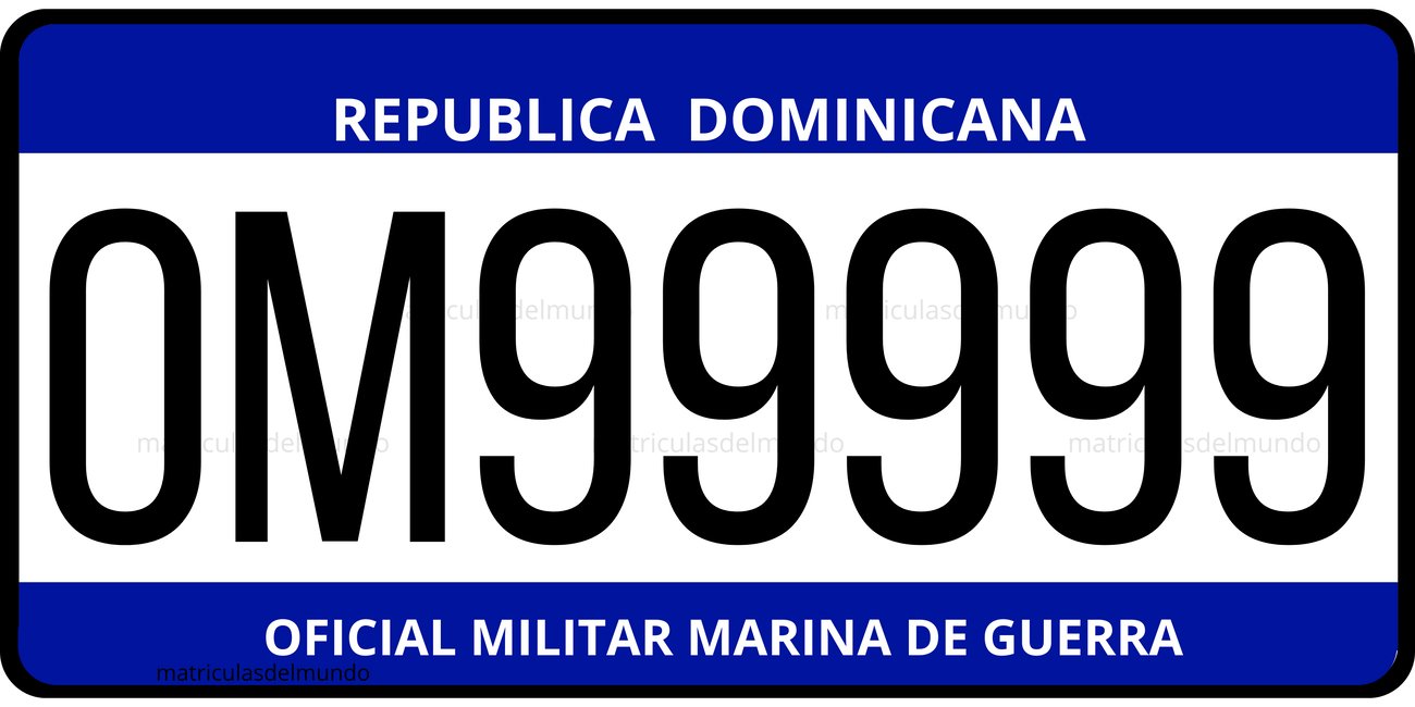 Matrícula de República Dominicana exonerada azul Armada Dominicana de ejemplo