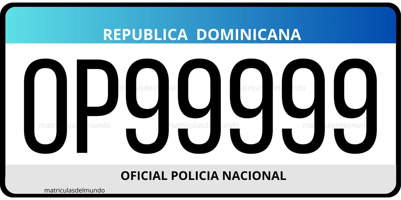 Matrícula de República Dominicana exonerada azul de las policía nacional de ejemplo