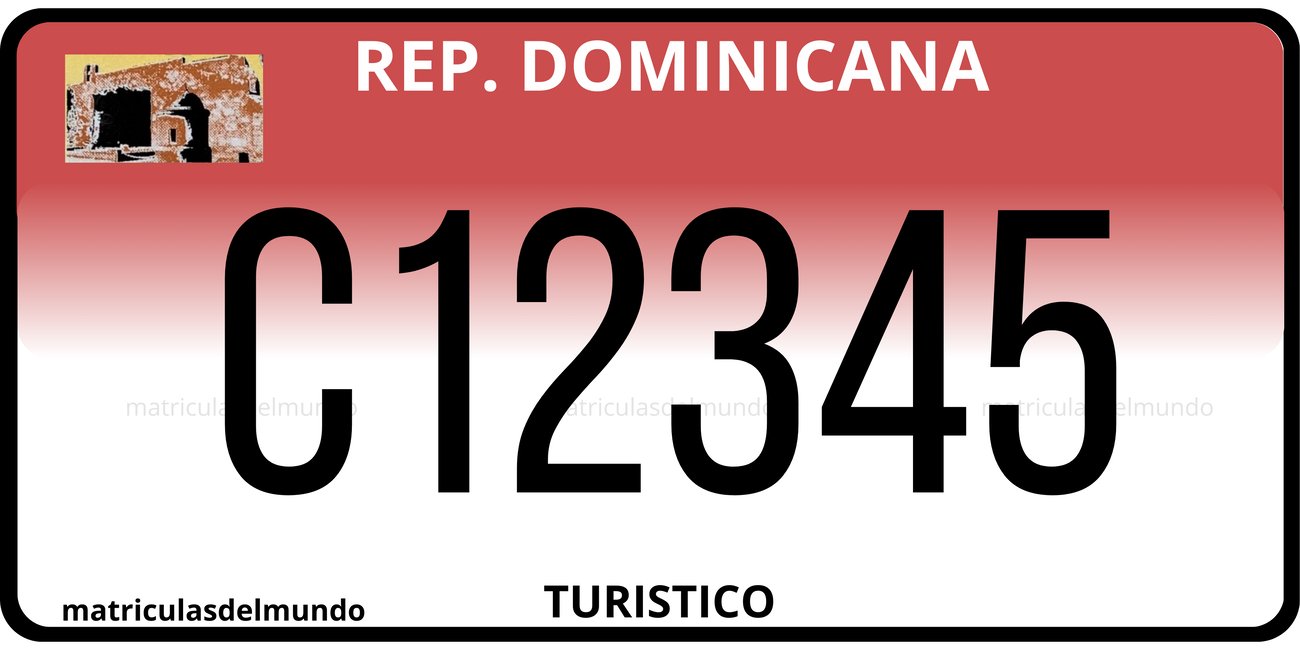 Matrícula de República Dominicana de automóvil turístico fondo rojo