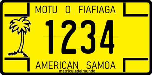 Antigua matrícula de Samoa Americana con fondo amarillo 1234