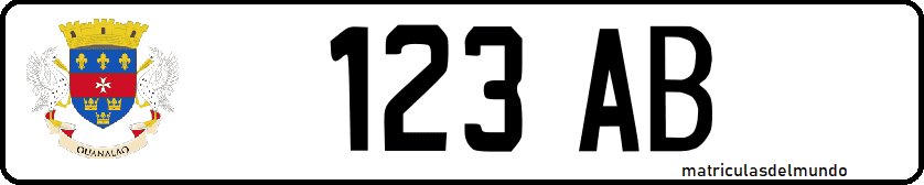 Matrícula de coche de San Bartolomé desde 2022 con dos letras Matrícula de coche de San Bartolomé actual con tres letras