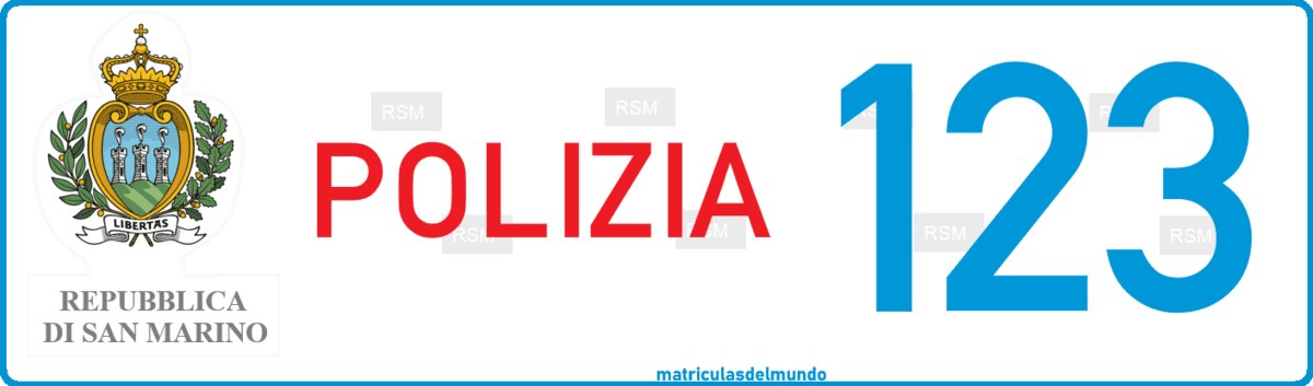 Imagen de matrícula de San Marino de la policía con letras en rojo