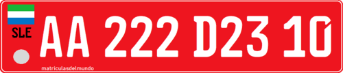 Matrícula de coche de Sierra Leona para concesionario con fondo rojo y letras AA. Dealership license plate