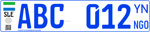 matrícula de coche de Sierra Leona para organización no gubernamental con letras NGO. Non-gouvernamental organization license plate from Sierra Leone