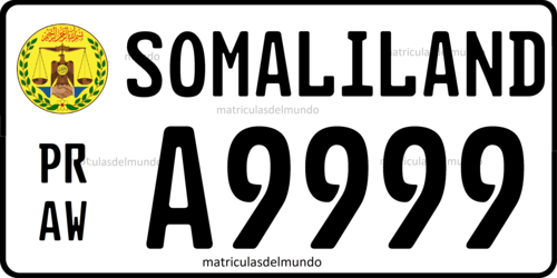 matrícula de coche actual de Somalilandia para vehículo privado