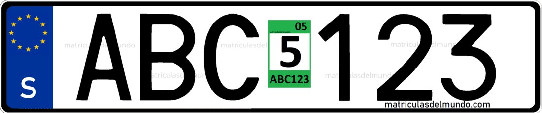 Matrícula de Suecia actual con pegatina antigua verde