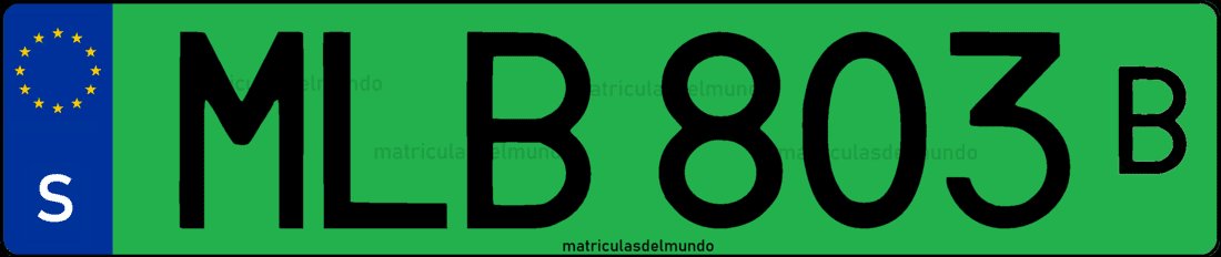 Matrícula de Suecia de concesionario verde con letra B pequeña