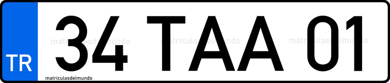 Ejemplo de dibujo de matrícula de Turquía para taxi con letra T