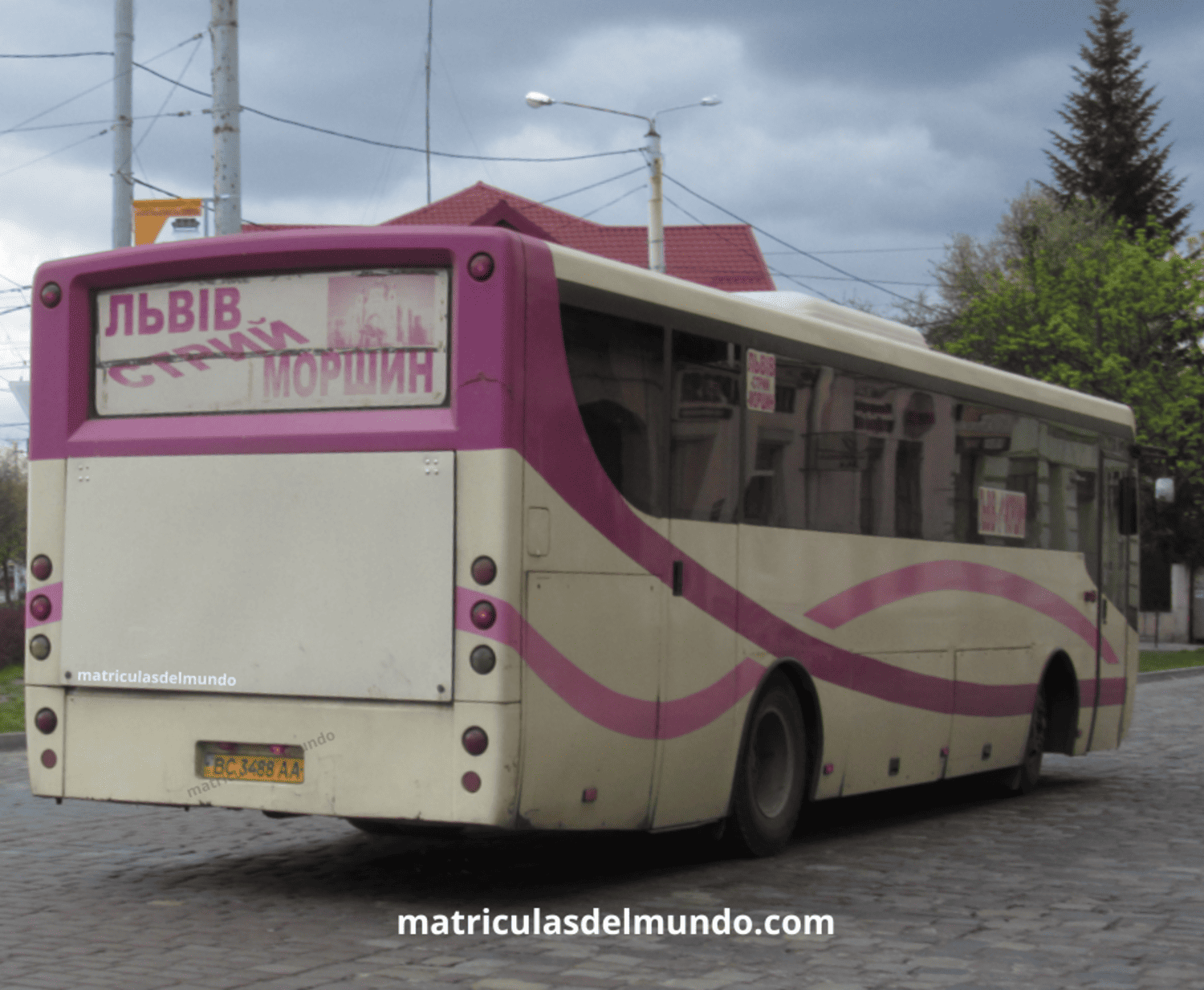 Ejemplo de matrícula de transporte público de Ucrania en un autobus BAZ