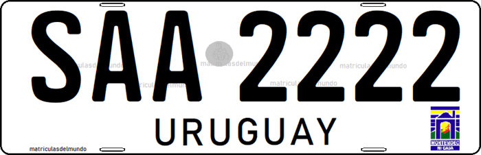 Matrícula ordinaria de Uruguay para Montevideo SAA2222 blanca