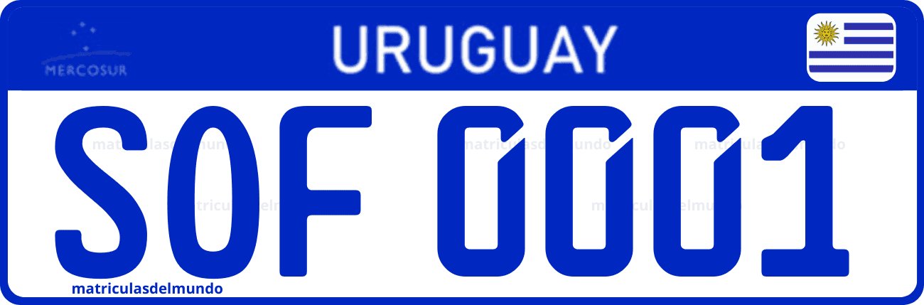 Matrícula especial de Uruguay actual del Mercosur para vehículo oficial