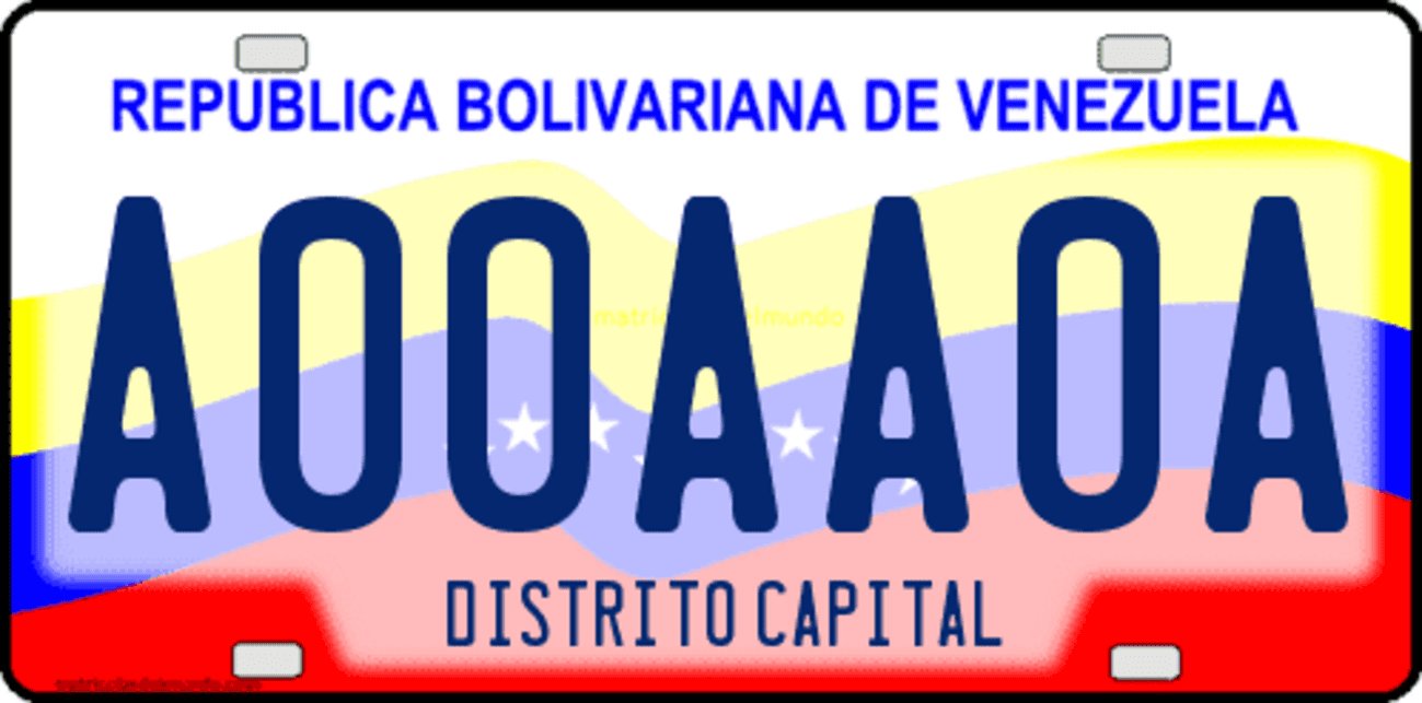 Placa vehicular comercial de pickup de Venezuela