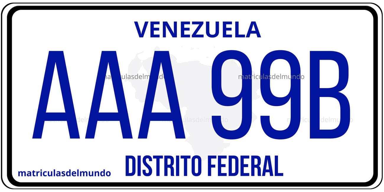Placa vehicular antigua de Venezuela del Distrito Federal usada entre 1995 y 2007 con fondo azul e identificada por la letra A