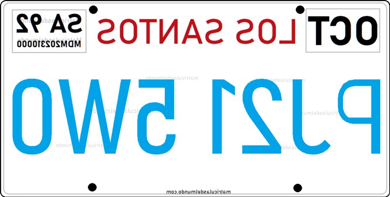 Matrícula de coche del GTA San Andreas con error en modo espejo Matrícula con error del videojuego Gran Theft Auto GTA San Andreas en modo espejo