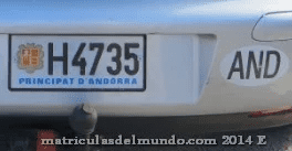 Matrícula de coche de Andorra actual con código AND