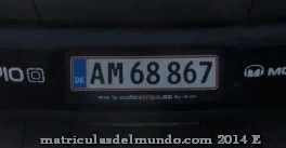 Matrícula de coche de Dinamarca actual con código DK