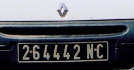 Matrícula de coche de Nueva Caledonia actual con código NC