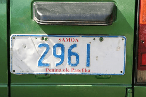 Matrícula de coche de Samoa actual con código WS