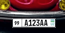 Matrícula de coche de Uzbekistán actual con código UZ