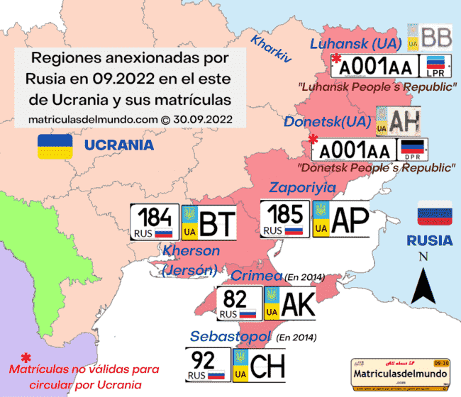 Matrículas en el conflicto ucraniano con código ruso y ucraniano